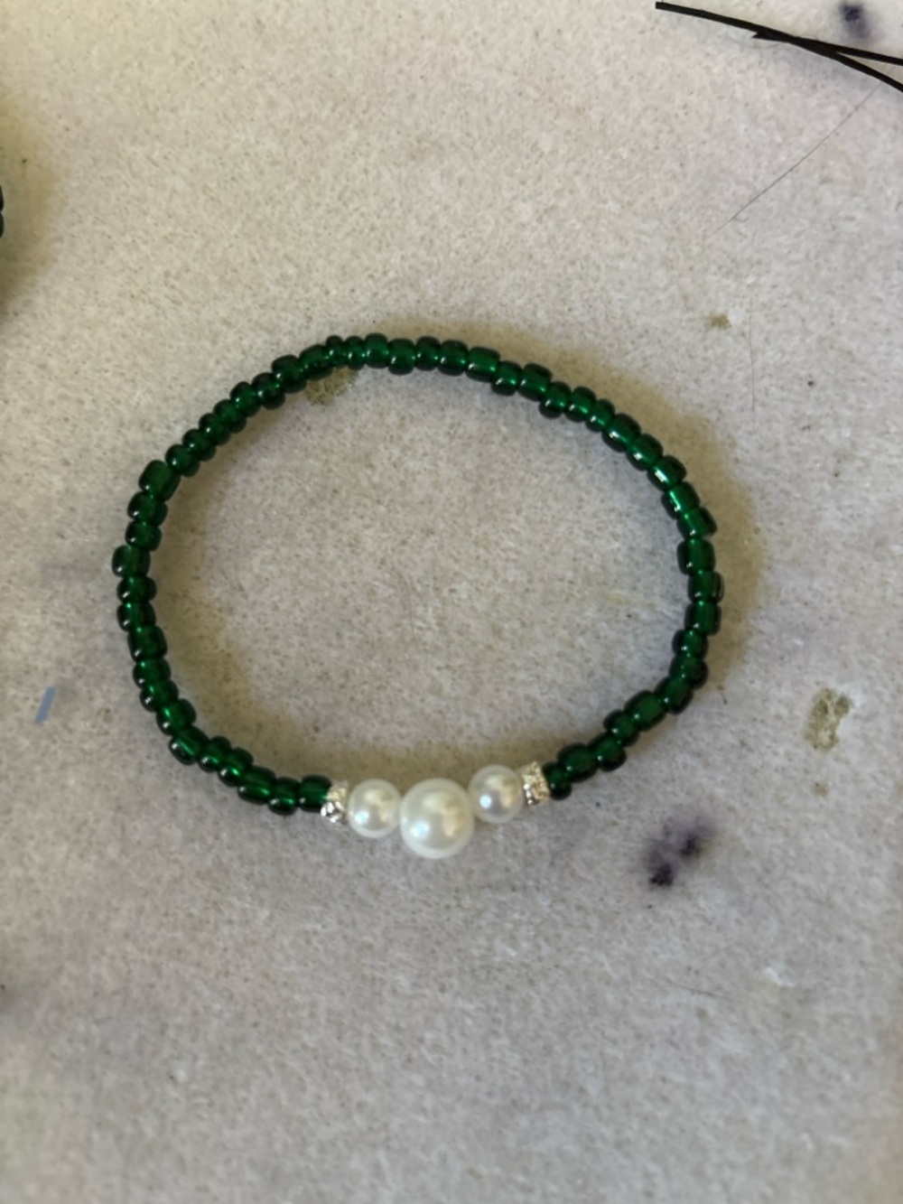 Emerald Pearl Beaded Bracelet Set | Vintage Glam Art Deco Inspired Duo 9” - Picture 5 of 5